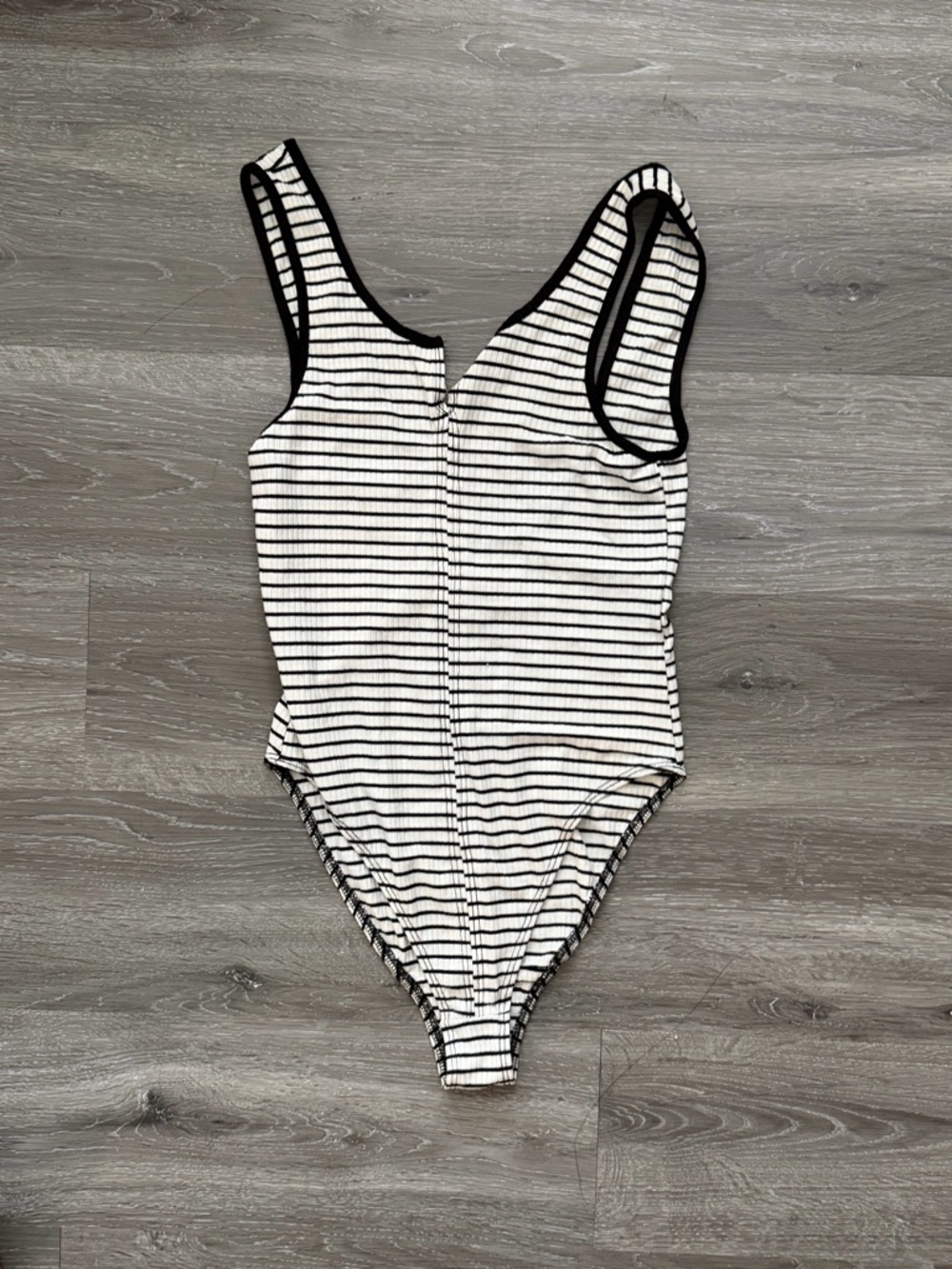 Urban Outfitters Black & White Striped Ribbed Tank Bodysuit